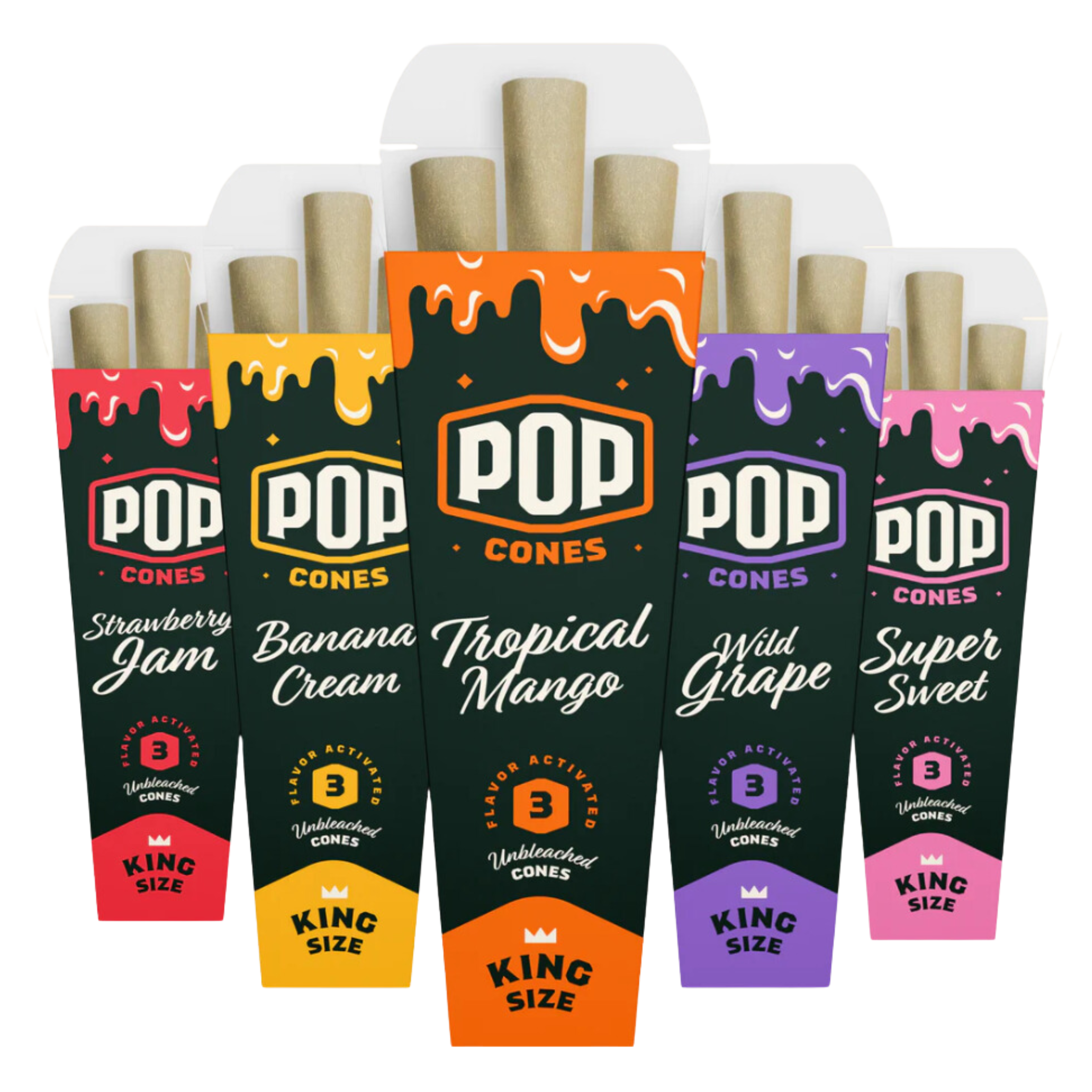 POP CONES King Size Unbleached Flavoured Cones