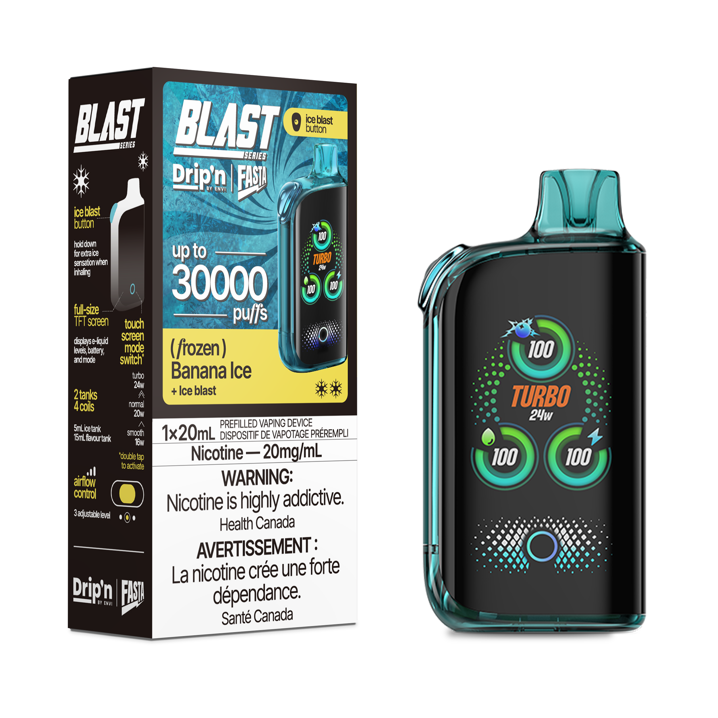 Drip'n by Envi: Fasta Blast Series 30K Disposable Rechargeable Vape, 20ml