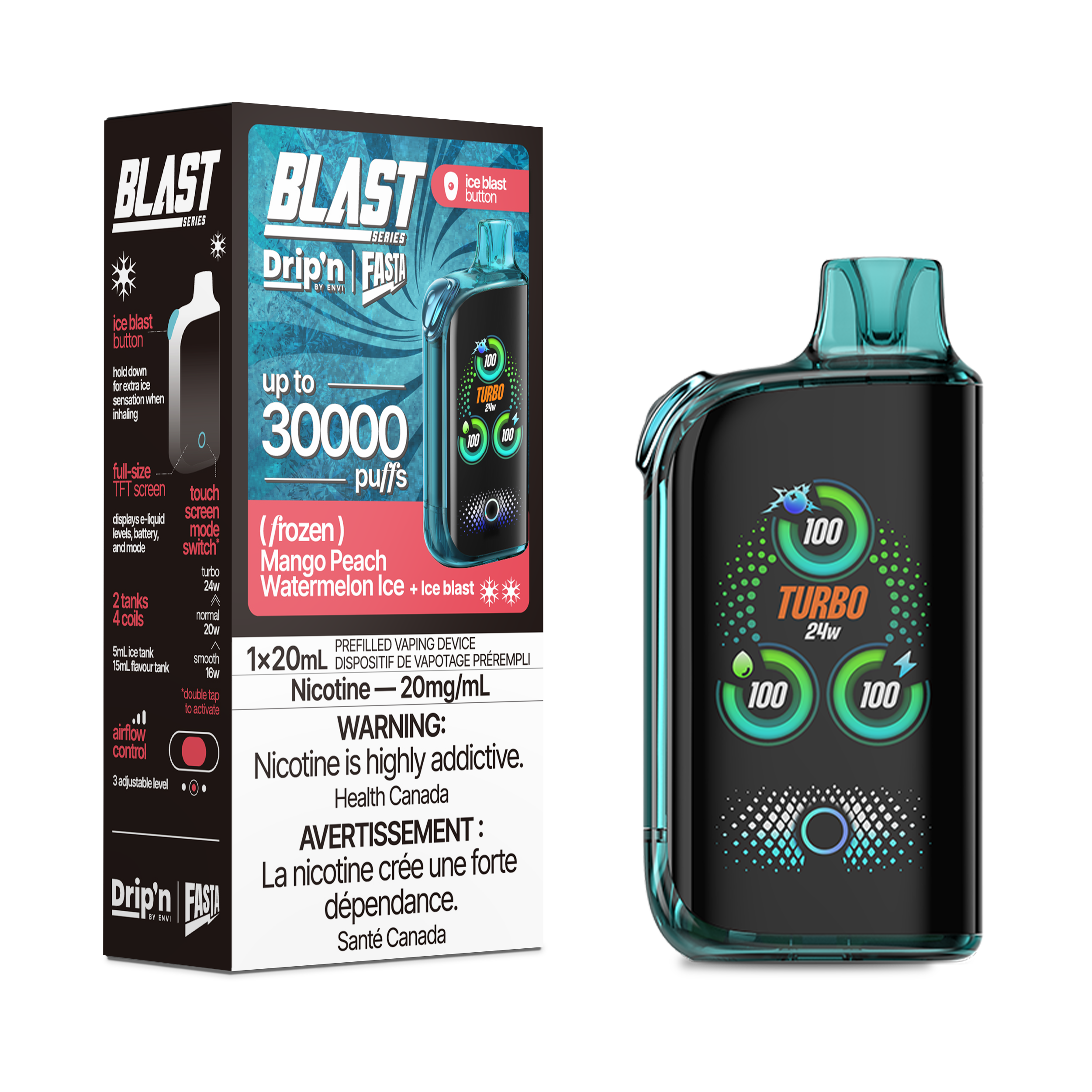 Drip'n by Envi: Fasta Blast Series 30K Disposable Rechargeable Vape, 20ml