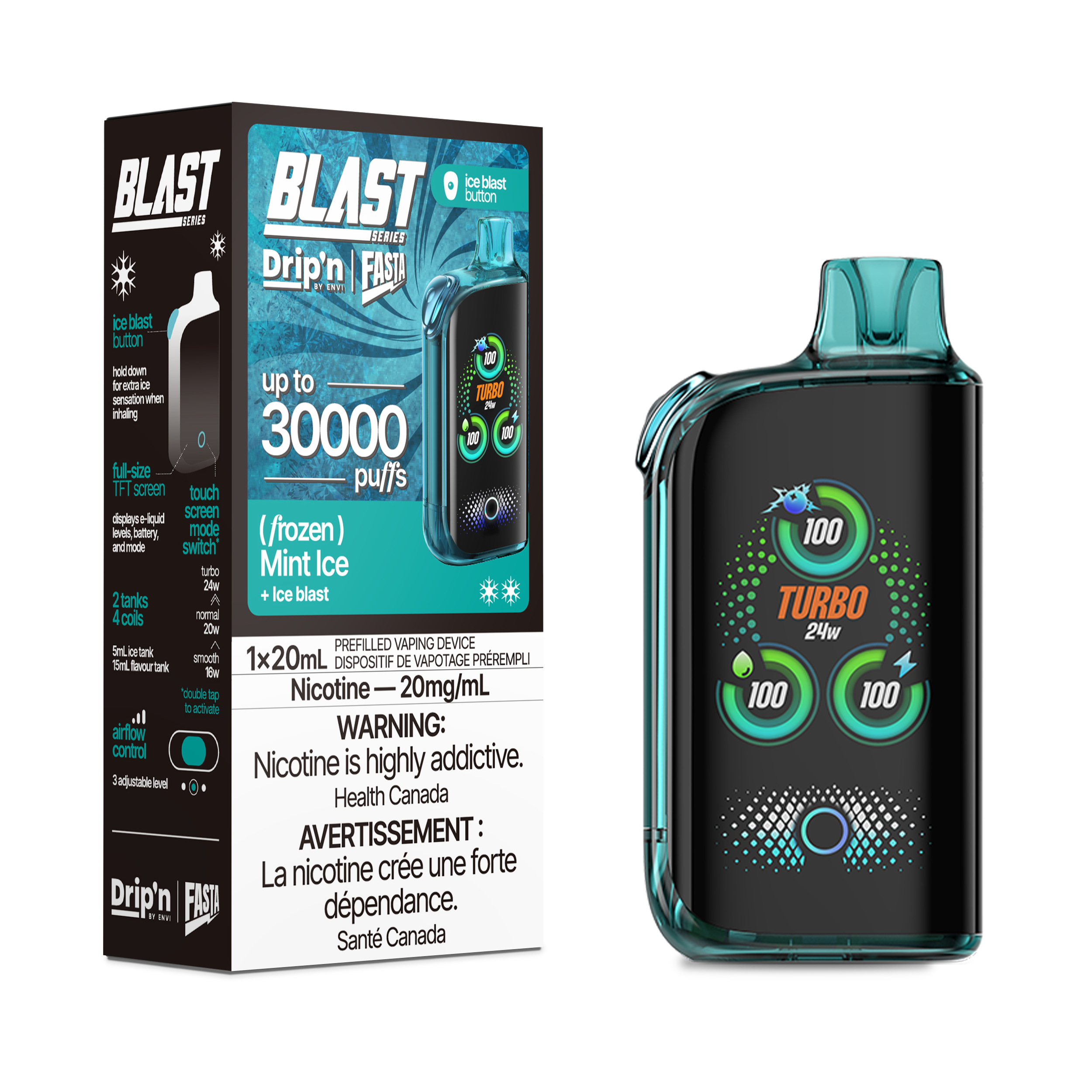 Drip'n by Envi: Fasta Blast Series 30K Disposable Rechargeable Vape, 20ml