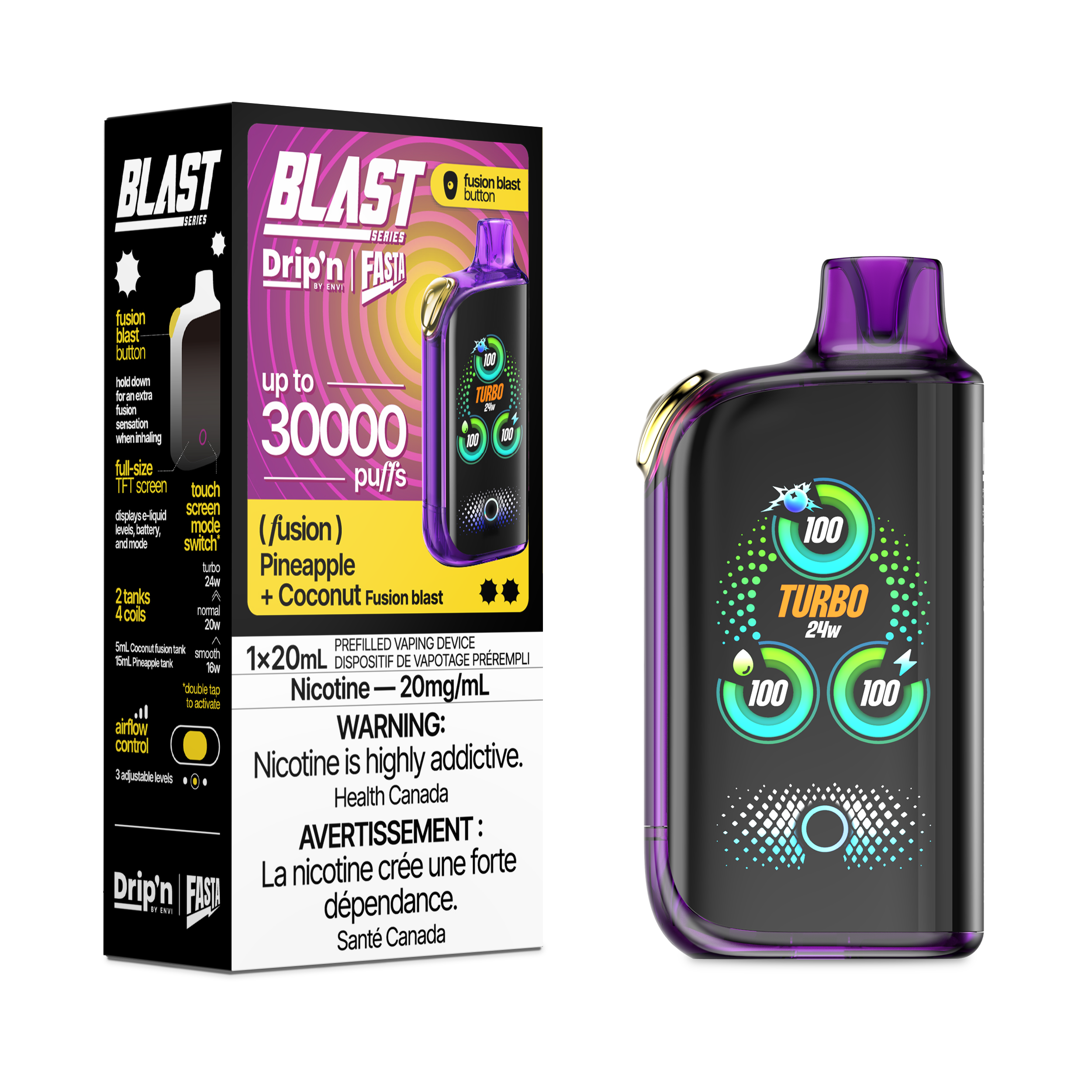 Drip'n by Envi: Fasta Blast Series 30K Disposable Rechargeable Vape, 20ml