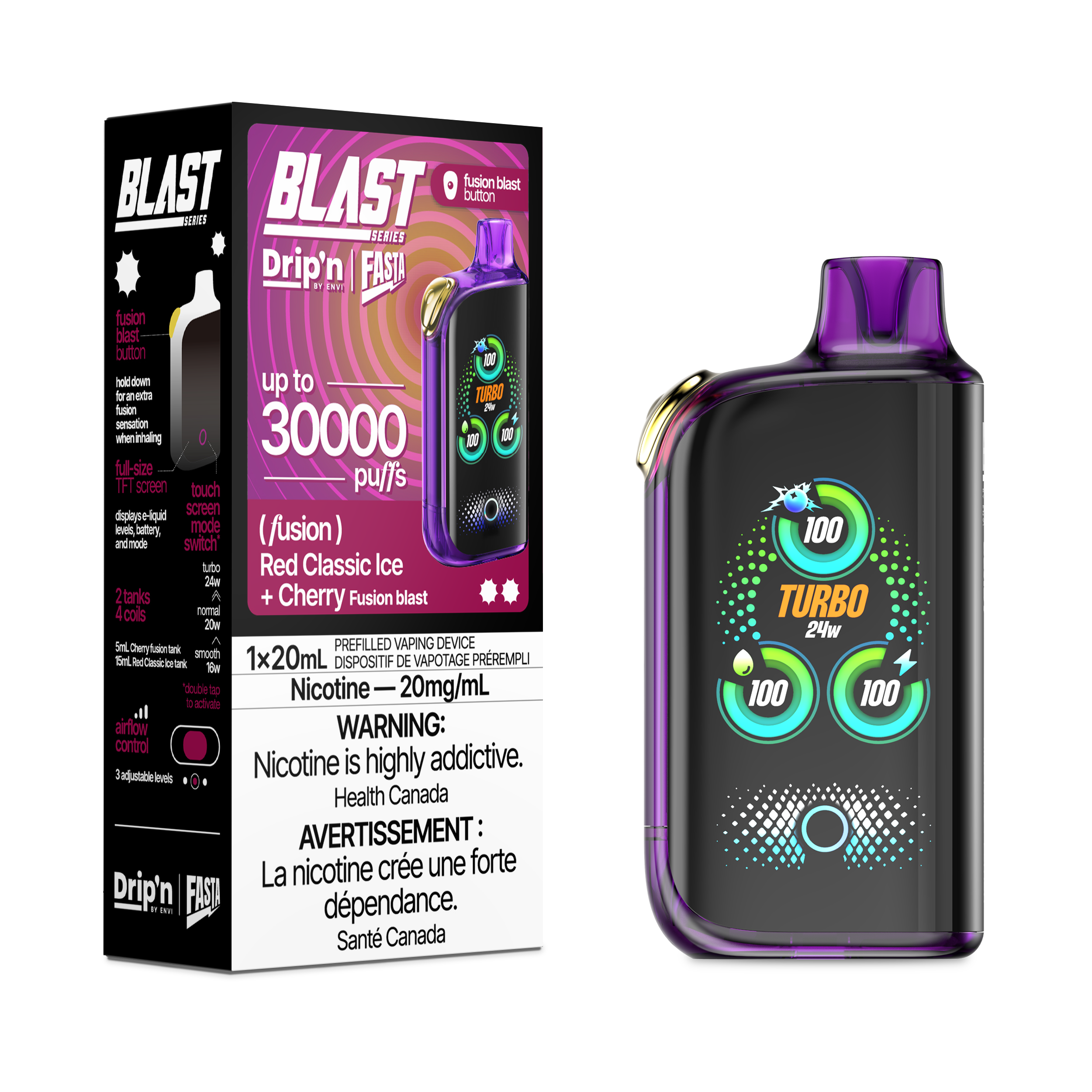 Drip'n by Envi: Fasta Blast Series 30K Disposable Rechargeable Vape, 20ml