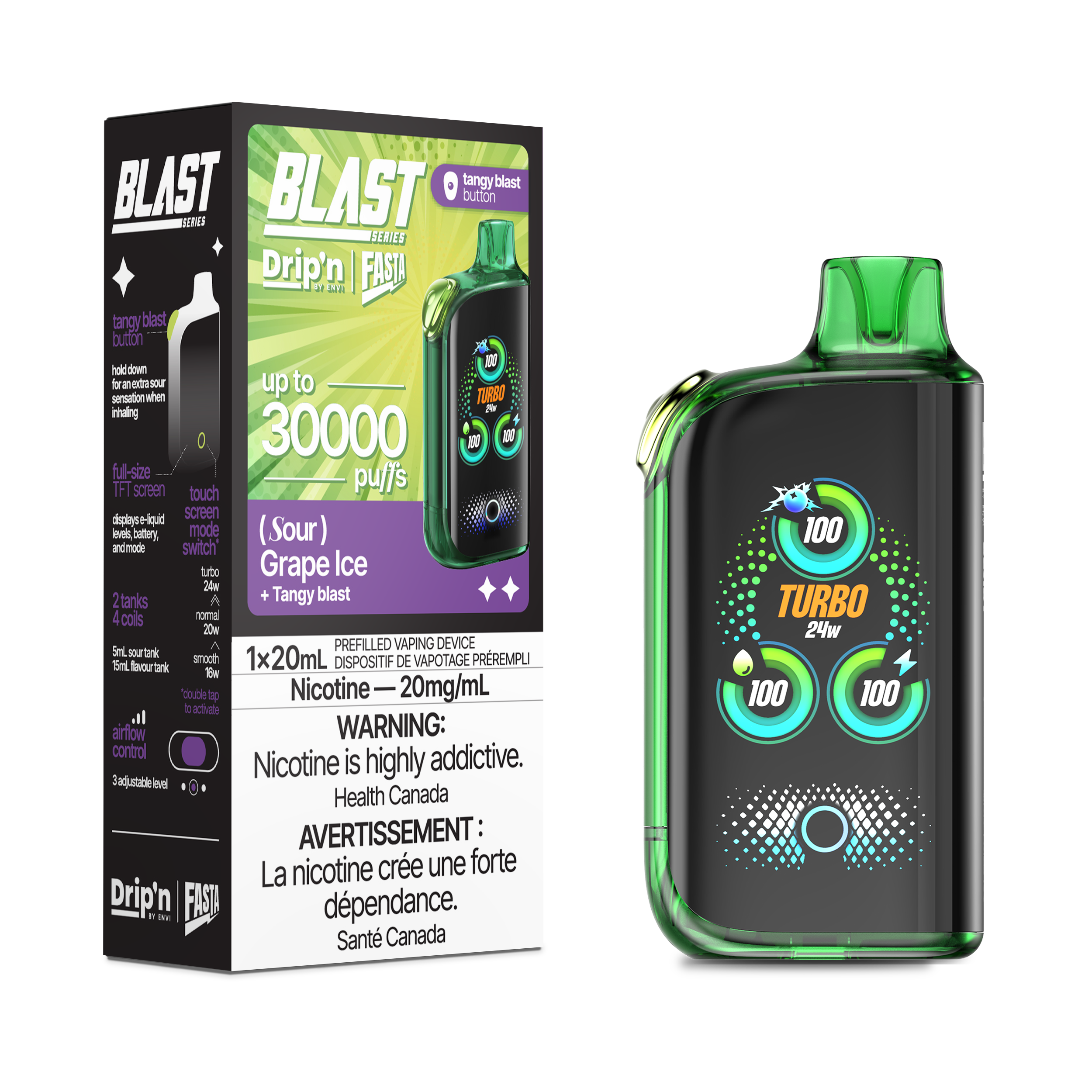 Drip'n by Envi: Fasta Blast Series 30K Disposable Rechargeable Vape, 20ml