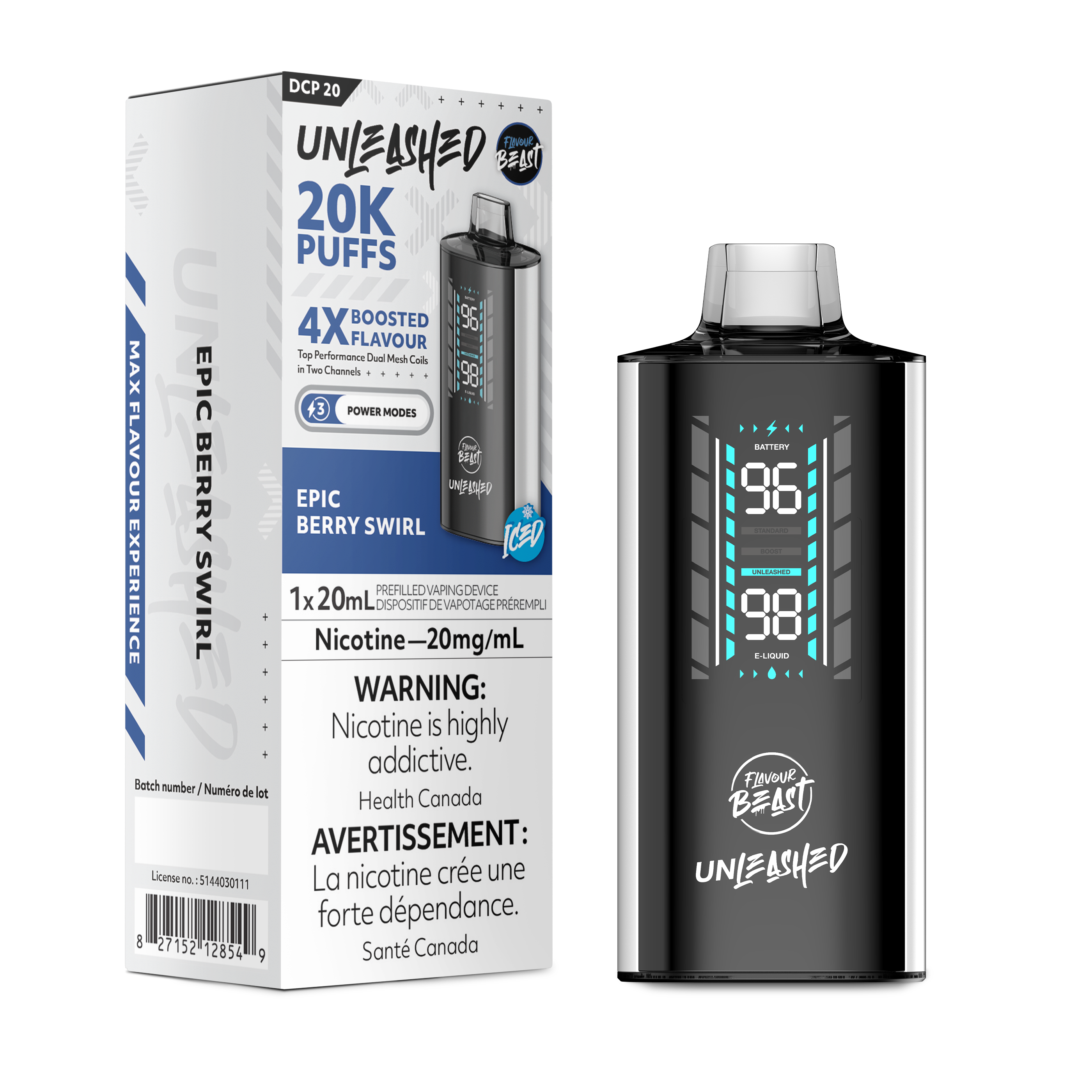 Flavour Beast Unleashed DCP 20K Disposable Rechargeable Vape, 20ml