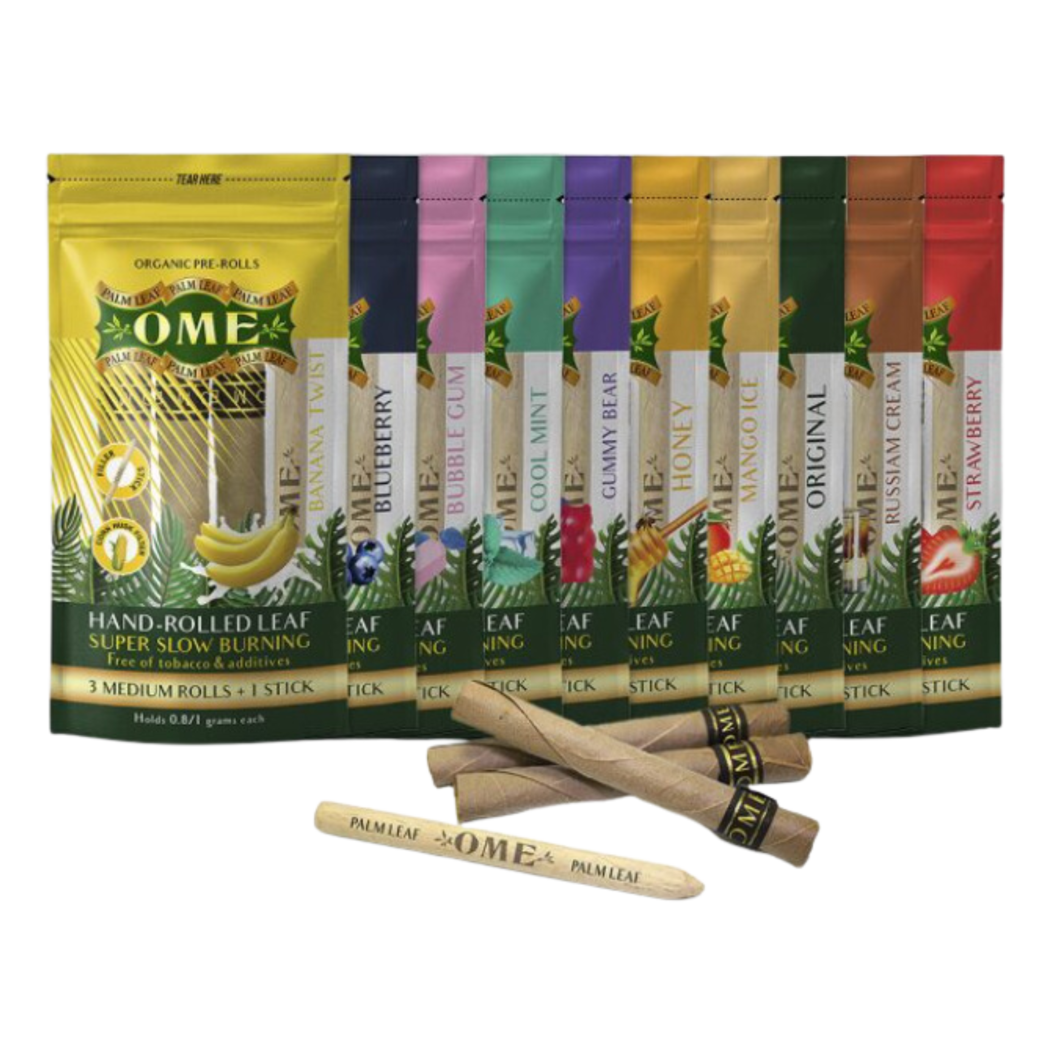 OME Natural Organic PreRolled Palm Leaf Wraps - Assorted Flavours