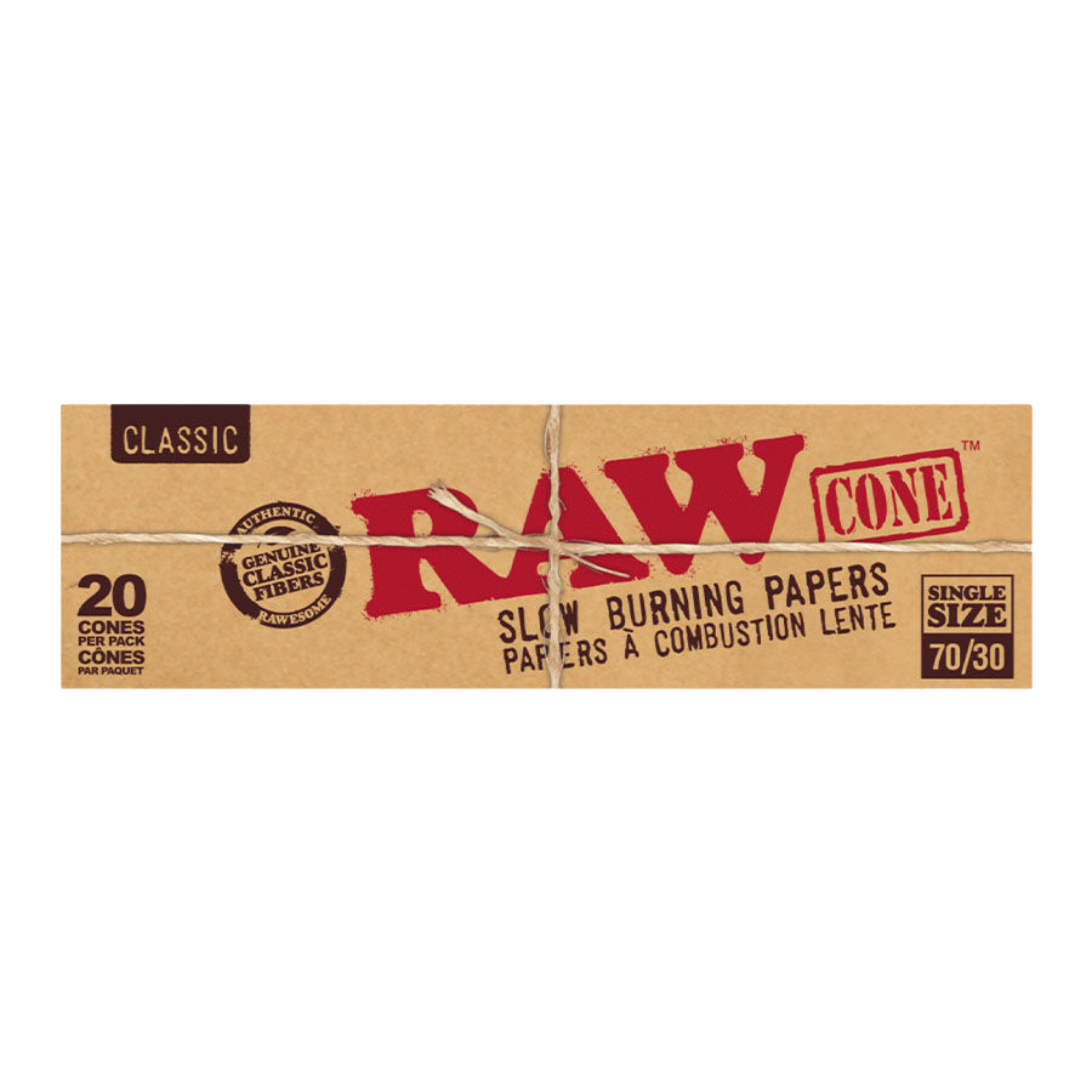 RAW Classic Natural Unrefined Pre-Rolled Cones 70/45mm - Pack of 20